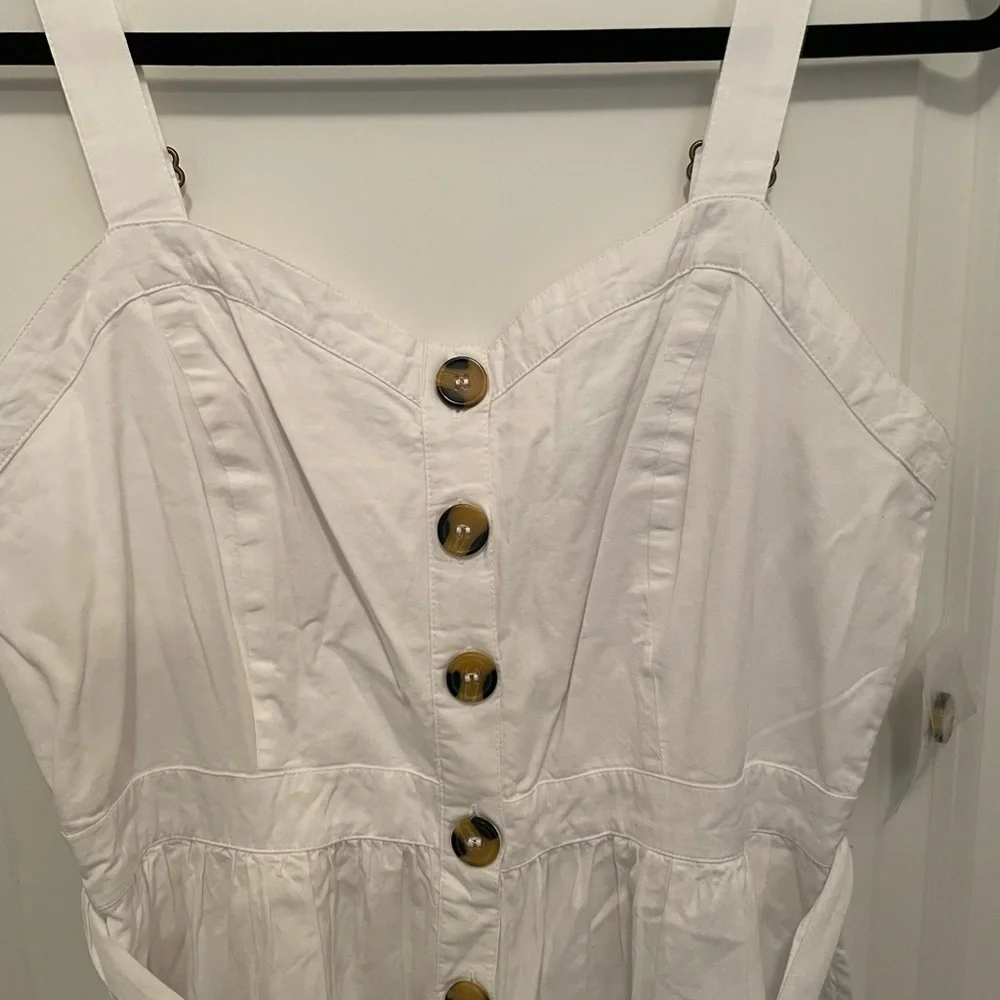 Time And Tru White Button Down Belted Summer Dress Sz L (12-14) - Picture 2 of 8